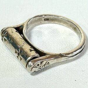 Artisan Native Hand Stamped Sterling Silver  Tubular Spinner Ring 925 Signed
